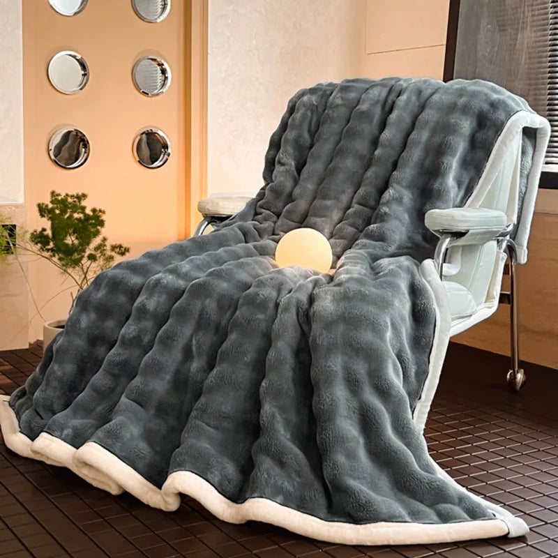 DecorBites™ Cozy Bubble Faux Rabbit Fur Blanket: Warm Sofa & Bed Cover for All Seasons