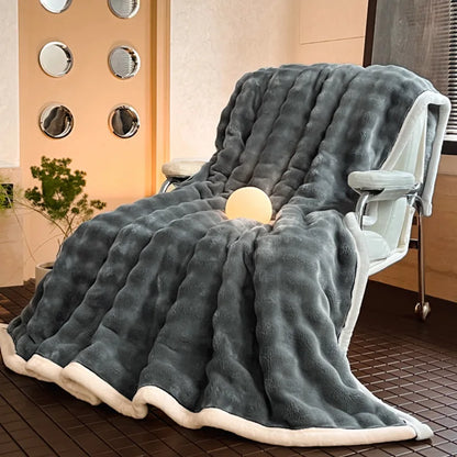 DecorBites™ Cozy Bubble Faux Rabbit Fur Blanket: Warm Sofa & Bed Cover for All Seasons