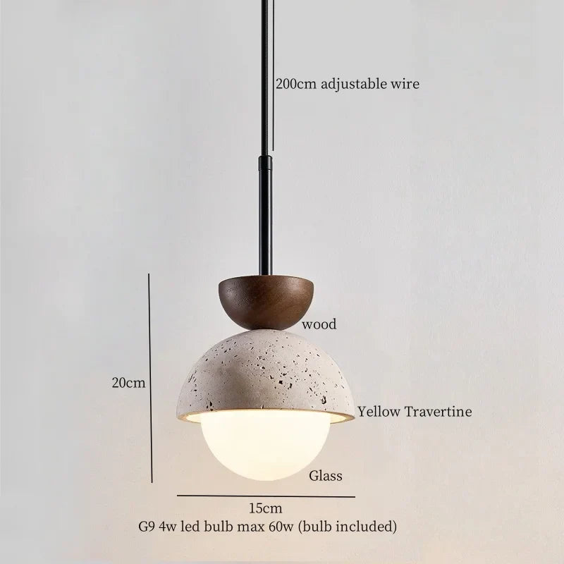 DecorBites™ Yellow Travertine LED Pendant Lights for Kitchen Island Bedroom Dining Table