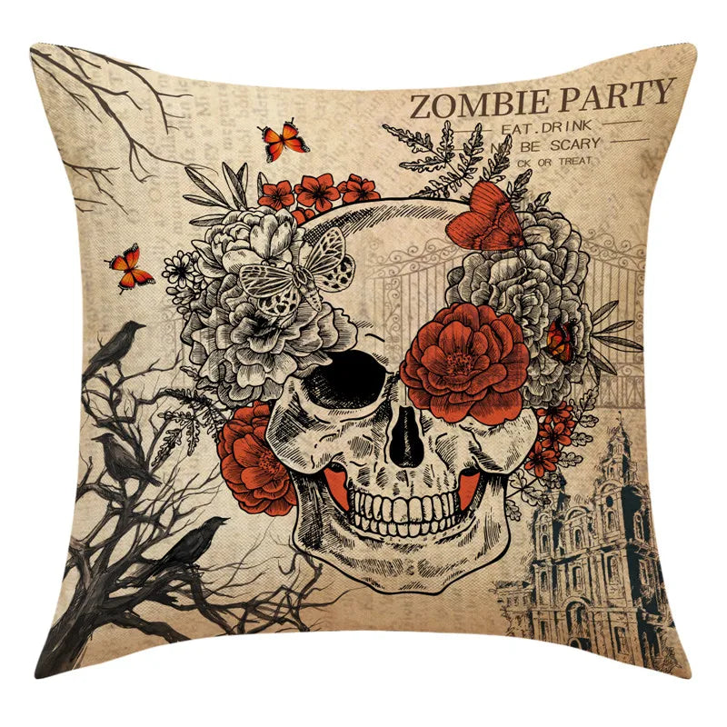 Decorbites™ Halloween-Kissenbezug-Set – Festive Bezüge für Sofakissen mit Druck von Kürbis, Katze und Hexenhut.