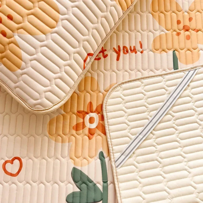 DecorBites™ Cartoon Print Silky Mattress Set: 4-Layer Quilted Breathable Cushion