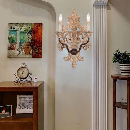 DecorBites™ Elegant Solid Wood Carving Antique Wall Lamp for Home Decor