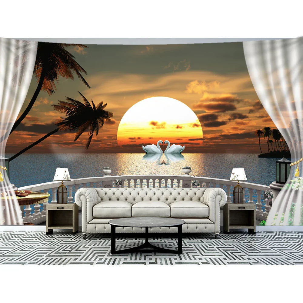 Decobites Sunset Sea View Wall Tapestry - Bohemian Mandala Wall Decor