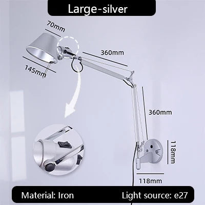 DecorBites™ Industrial Black Silver Swing Arm Wall Lamp - Rotatable Miniature Table Lamp E27