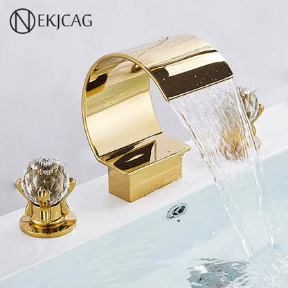 DecorBites™ Crystal Handle Gold Basin Faucet Set, Hot Cold Water Mixer Tap