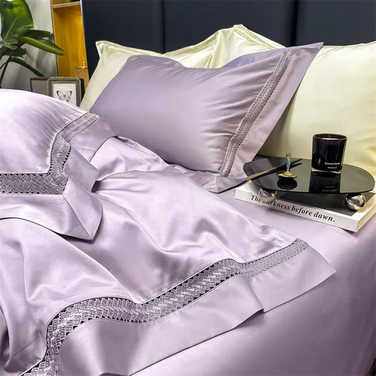 Decobites Silky Hollow Edge Embroidery Bedding Set with Soft Lyocell Cotton for Luxury Comfort