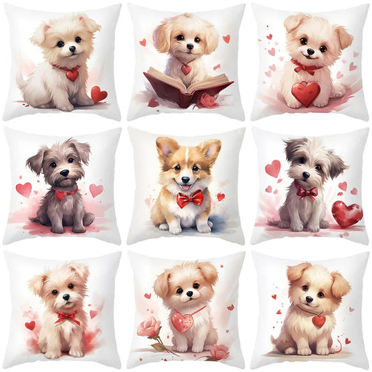 DecorBites™ Cute Pet Dog Print Cushion Cover - Valentine's Day Home Decor Pillowcase