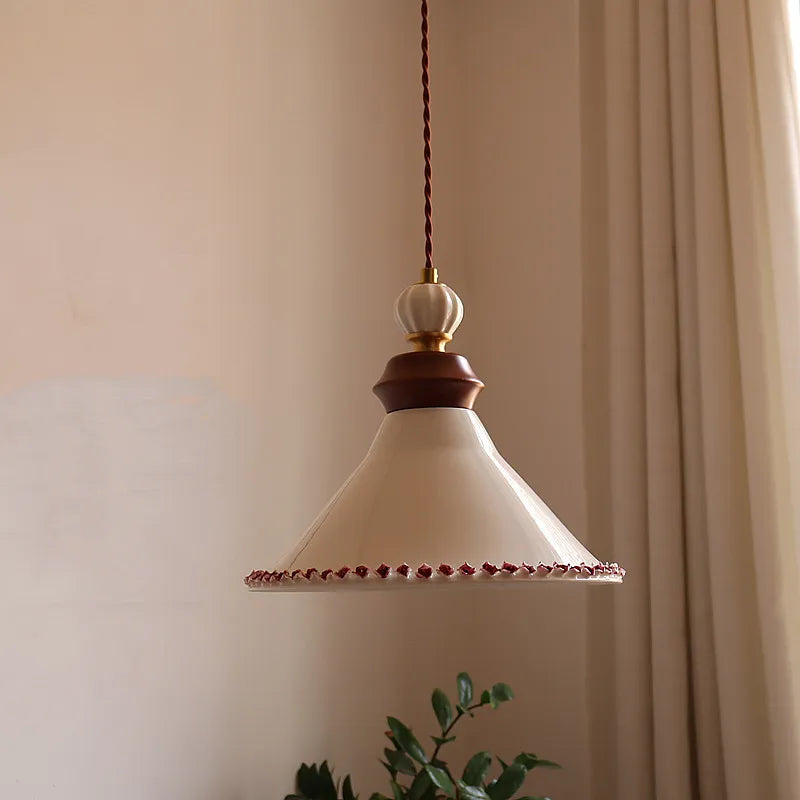 DecorBites™ LED Rose Flower Pendant Lamp Ceramic Wood Nordic Modern Hanging Light