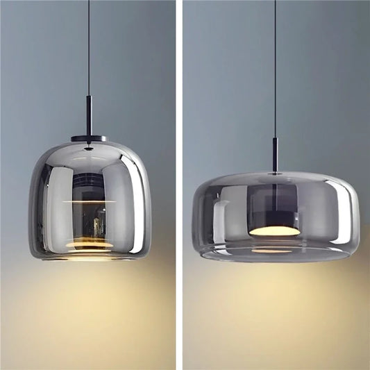 DecorBites™ Glass Bowl Chandelier: Modern Nordic LED Smoke Hanging Lamp for Dining Room, Bar - Indoor Decor Lighting