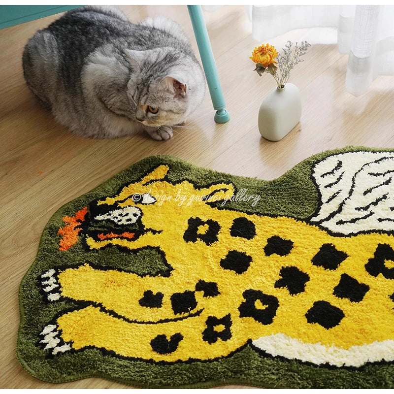 DecorBites™ Flying Tiger Leopard Hand Tufted Rug 50x100cm Luxurious Animal Shaped Carpet