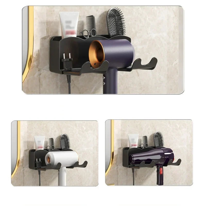 DecorBites™ Haircare Holder: Wall Mount Hairdryer Organizer & Straightener Stand