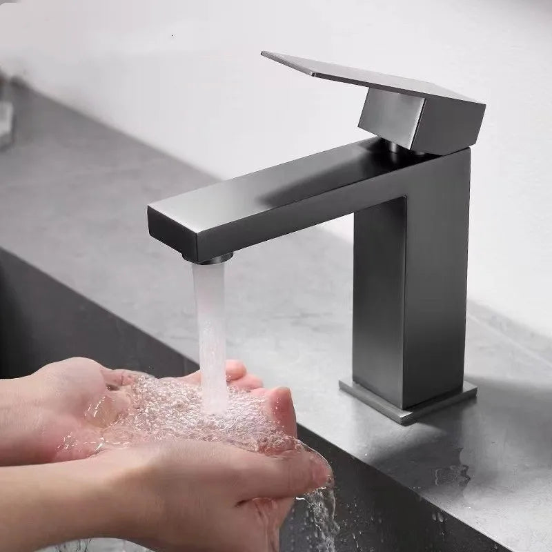 DecorBites™ Brushed Gold Basin Faucet Single Handle Cold Hot Water Mixer Deck Mounted