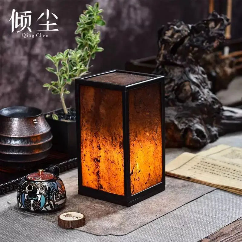 Decorbites™ Sostenedor de Vela Piedra de Seto: Lámpara de Mesa Ámbar Decorativa Antigua