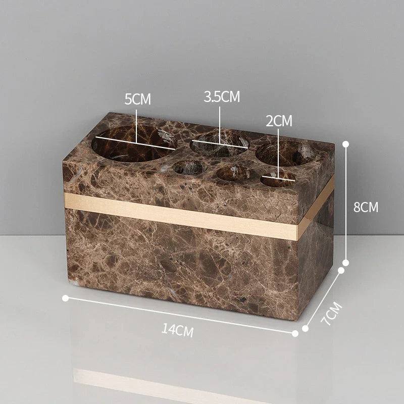 DecorBites™ Emperador Dark Marble Bathroom Set: Toothbrush Holder, Soap Dispenser, Luxury Accessories