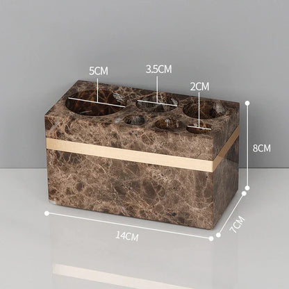 DecorBites™ Emperador Dark Marble Bathroom Set: Toothbrush Holder, Soap Dispenser, Luxury Accessories