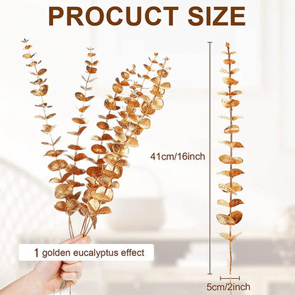 DecorBites™ Golden Eucalyptus Leaves Stem x10 - Artificial Autumn Wedding DIY Decoration