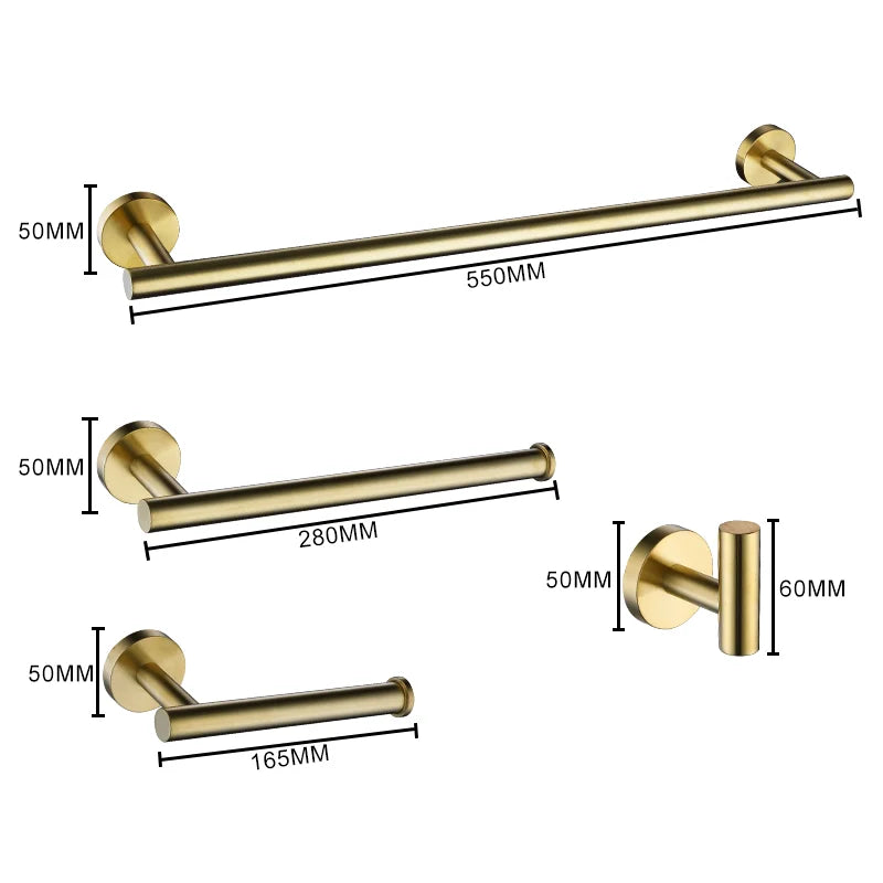 DecorBites™ Brushed Gold Bathroom Accessories Set Hand Towel Bar Rack Toilet Paper Holder