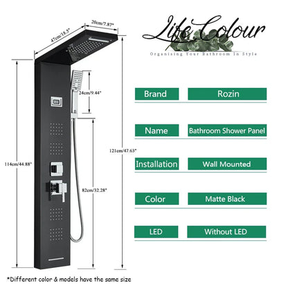 DecorBites™ Black Massage Jet Rainfall Shower Panel with Temperature Display 5 Modes