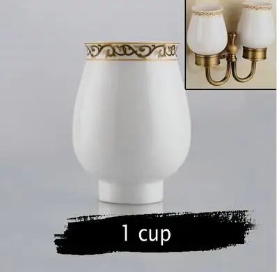 DecorBites™ Brass Double Cup Holder with Glass Tumbler - Bathroom Toothbrush Cup Holder