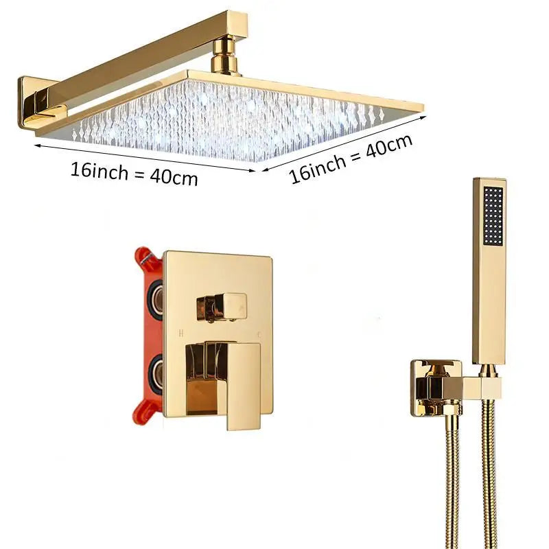DecorBites™ Gold 12" Digital Display Rainfall Shower Faucet with Single Lever Control