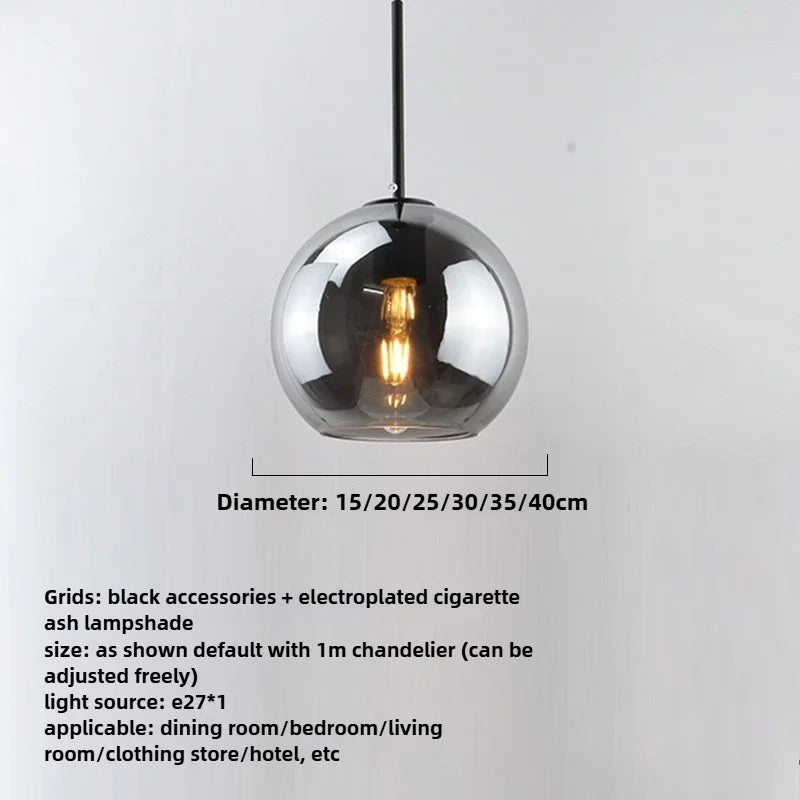 Smoky Gray Glass Globe Pendant Light With Iron Finish
