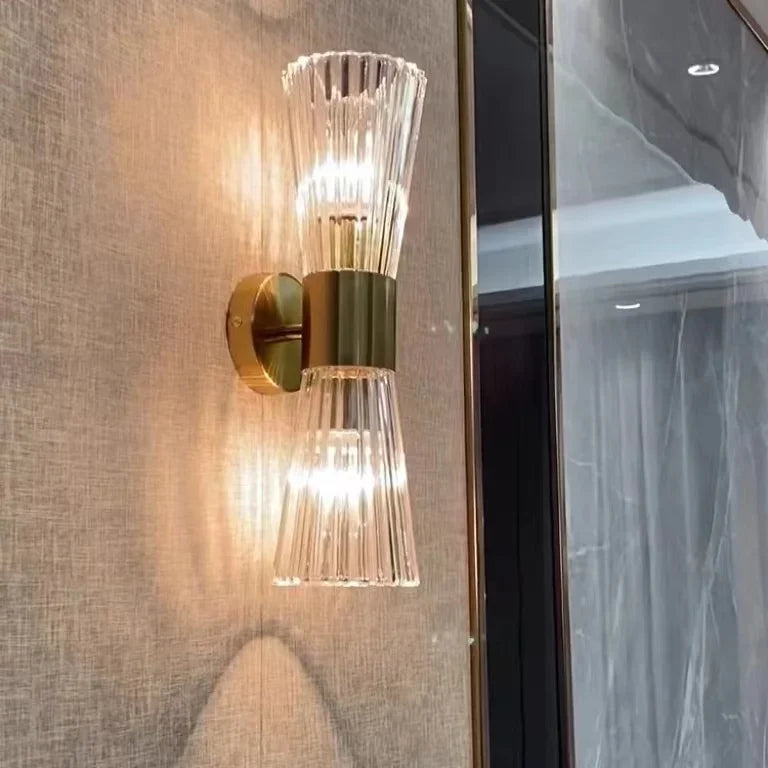 DecorBites™ Gold Crystal Glass Wall Sconce Light Fixture for Luxury Bedroom Decor