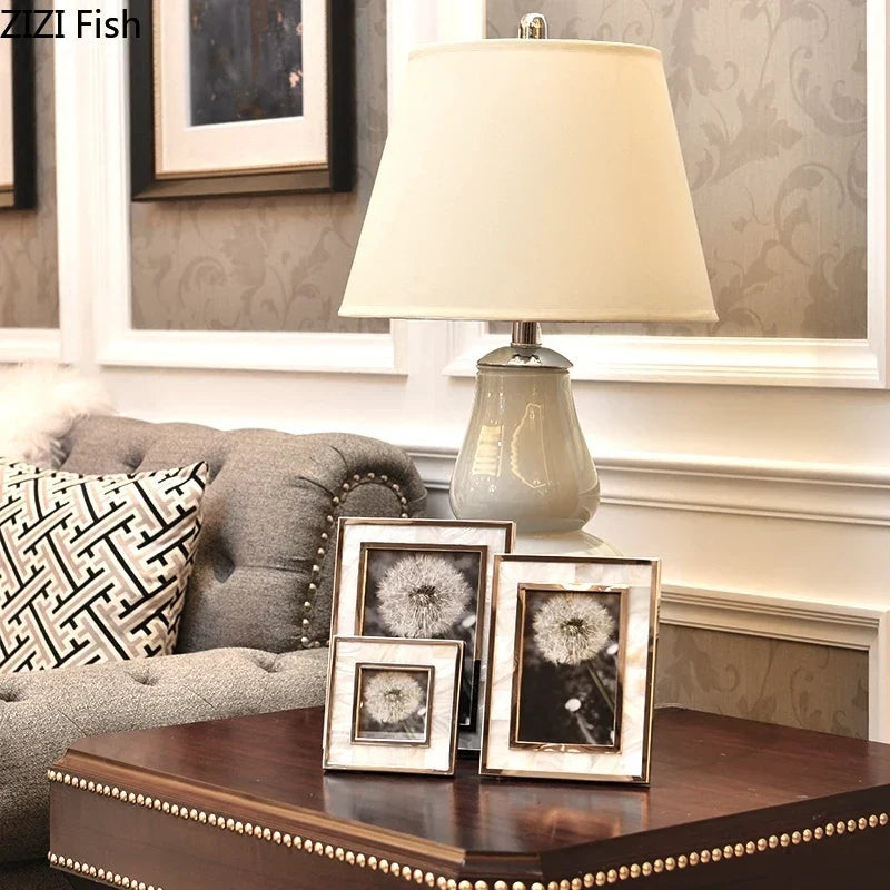 DecorBites™ Golden Shell Photo Frame for Family Portrait Nightstand Decoration