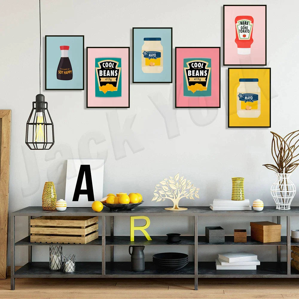 ملصق فني طعام من DecorBites™ Blue Cool Beans Pesto Pasta Soy Pun