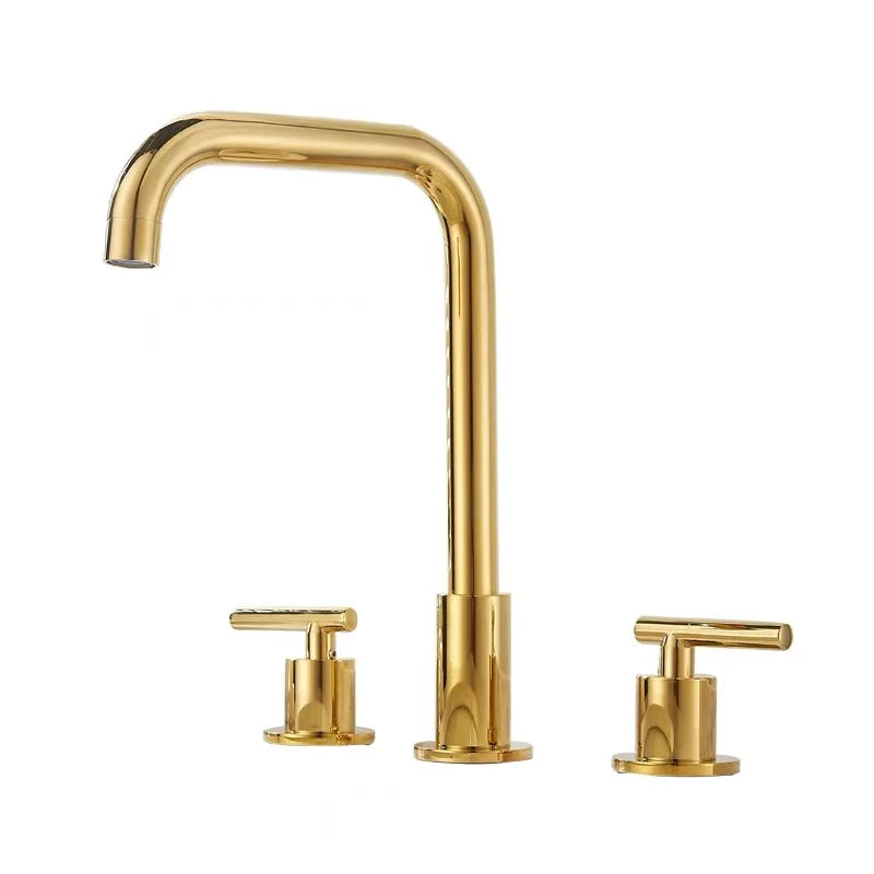 DecorBites™ Brass Basin Faucet: Gold/Chrome Double Handle Bathroom Sink Tap, Deck Mounted-Widespread