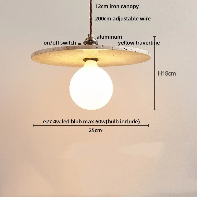 DecorBites™ LED Knob Switch Pendant Lamp Yellow Travertine Copper Wabi Sabi Hanging Lights