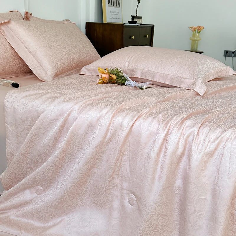 Decobites Silky Soft Cool Champagne Jacquard Summer Comforter Blanket