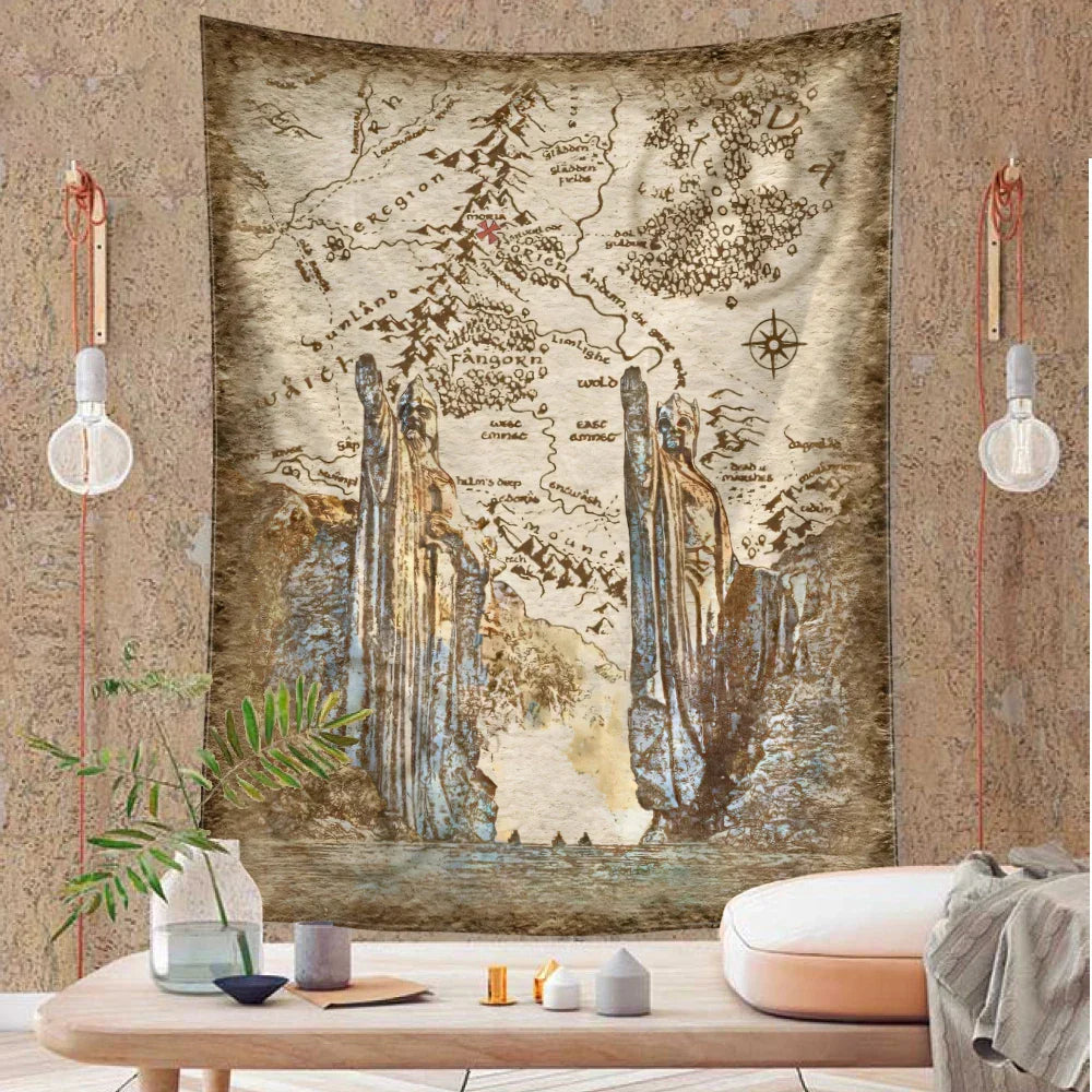 Decobites Retro Statue Map Tapestry Wall Hanging for Boho Living Room Bedroom Decor