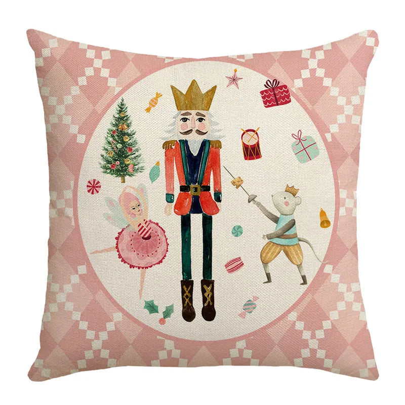 DecorBites™ Christmas Letter Print Linen Throw Pillow Cover for Holiday Home Decoration