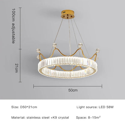 DecorBites™ Crystal Chandelier: Nordic LED Luxury Round Crown Petal Design for Girls' Bedroom