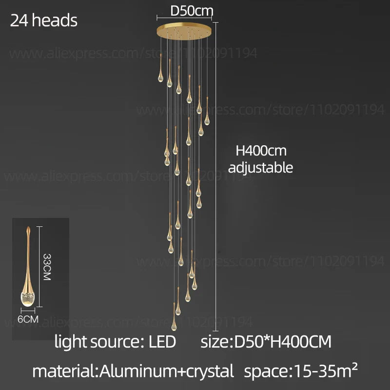 DecorBites™ Crystal Chandelier: Modern LED Hanging Lamp for Living Room, Villa, and Staircase