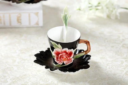 DecorBites™ Enamel Rose Peony Floral Coffee Cup Wedding Birthday Gift