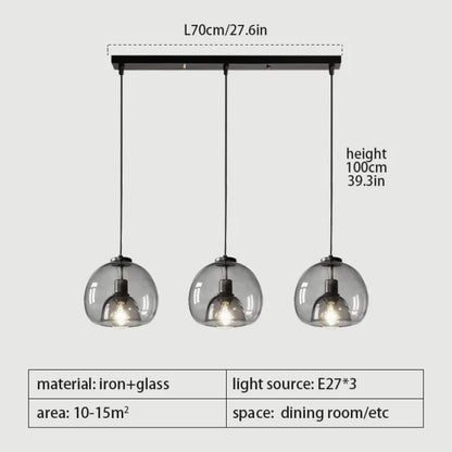 Nordic Smoke Gray Glass Pendant Light Chandelier