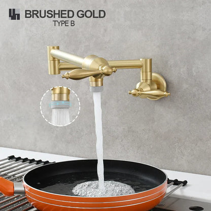 DecorBites™ Brass Double Joint Telescopic Kitchen Faucet, Double Handle Sink Faucet