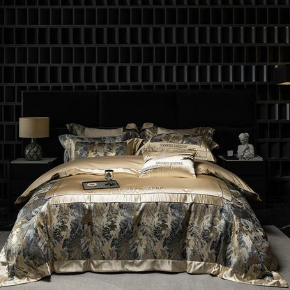 Decobites Luxe Brocade Jacquard Bedding Set with Egyptian Cotton & Embroidery