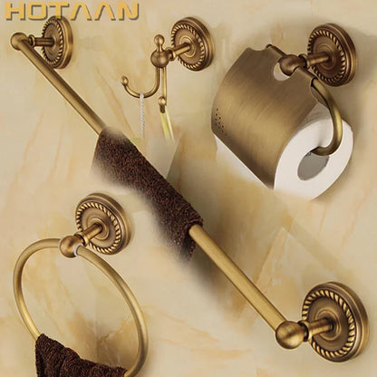 DecorBites™ Brass Bathroom Set: Robe Hook, Paper Holder, Towel Bar, Towel Ring - 4 Piece Kit