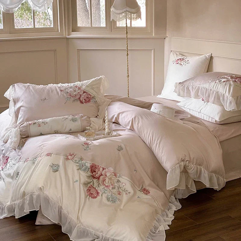 Decobites Floral Embroidered Princess Bedding Set - 1000TC Egyptian Cotton Luxe Collection