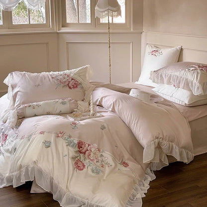 Decobites Floral Embroidered Princess Bedding Set - 1000TC Egyptian Cotton Luxe Collection