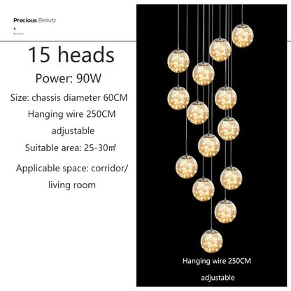 DecorBites™ LED Glass Ball Chandelier for Duplex Villa Living Room