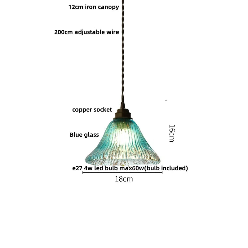 DecorBites™ Blue Glass LED Pendant Lights Adjustable Hanging Lamp Luminaire