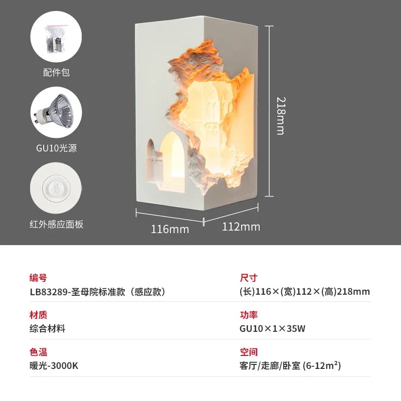 DecorBites™ Embedded Night Light Gypsum Corner Wall Sconces for Corridor Stair Background