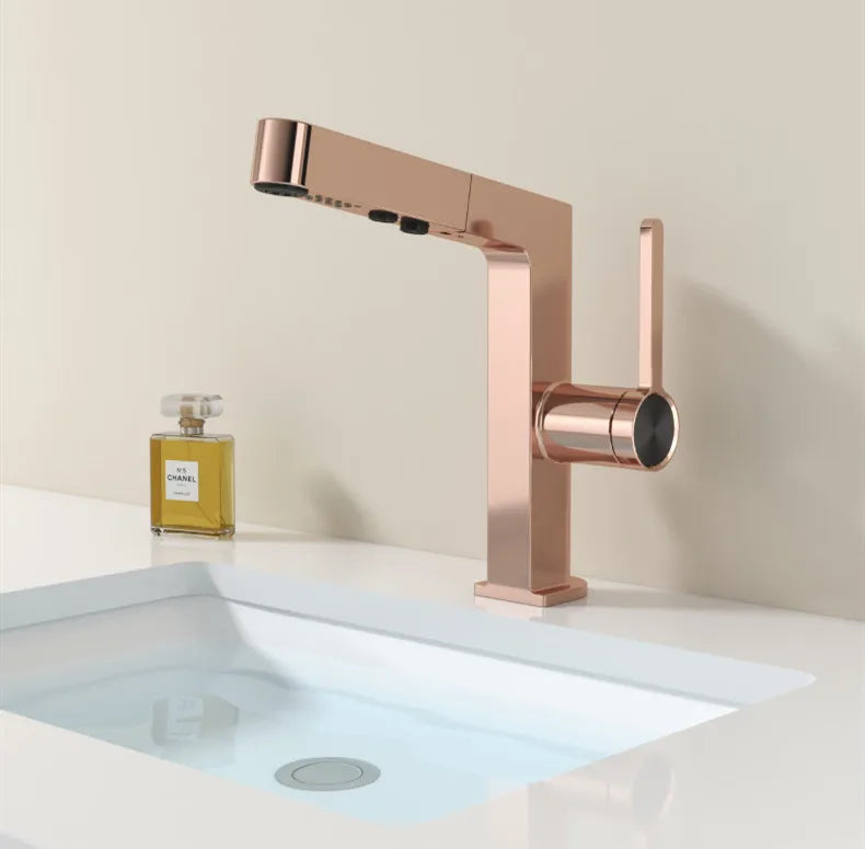 DecorBites™ LED Basin Faucet Rose Gold Pull Out Water Mixer Sink Tap
