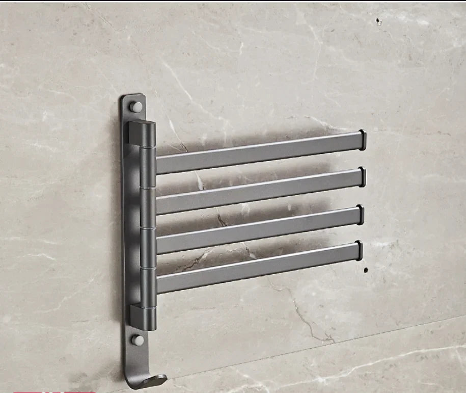 Toallero giratorio de aluminio gris DecorBites™: Barra de toalla plegable de pared para baño