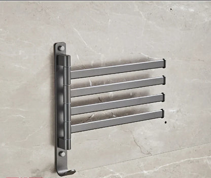 Toallero giratorio de aluminio gris DecorBites™: Barra de toalla plegable de pared para baño