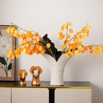 DecorBites™ Jarrón de resina negra y dorada para decoración del hogar