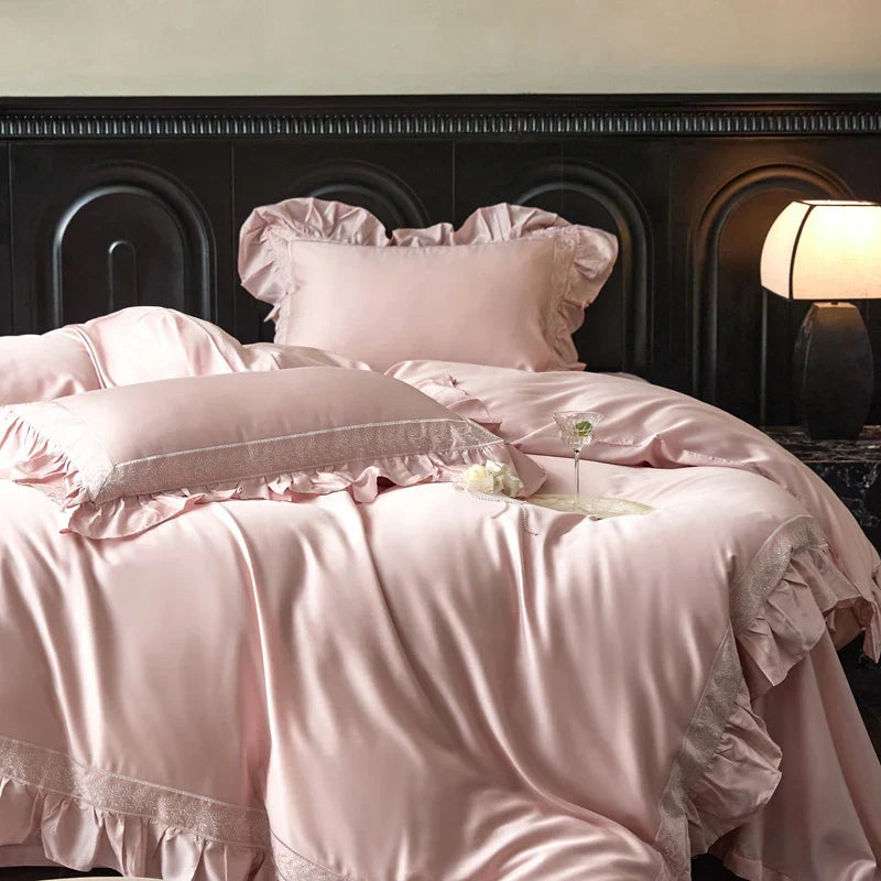 Decobites 1000TC Luxury Embroidery Ruffles Bedding Set with Soft Silky Feel